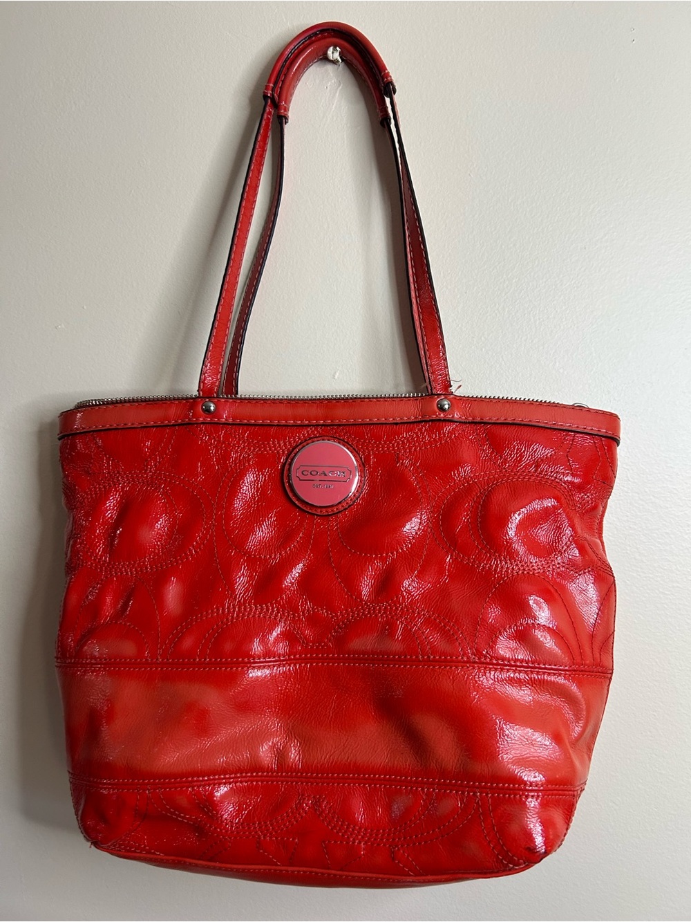 Coach Vibrant Red Patent Leather Tote